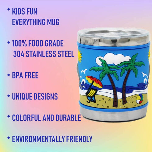 F-32 12 Oz Kids Stainless Steel DOLPHINS 3D Mugs with 2 Pack Slider Closure Lids - Eco-Friendly - BPA Free Signature Collection (Dolphins)...