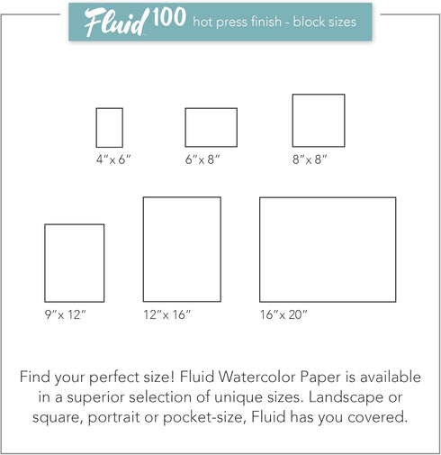 Fluid 100 Watercolor Paper Block, 6 x 8 inches, 15 Sheets, 140 lb (300 GSM) 100% Cotton Hot Press Pad for Artist Painting and Wet Media...