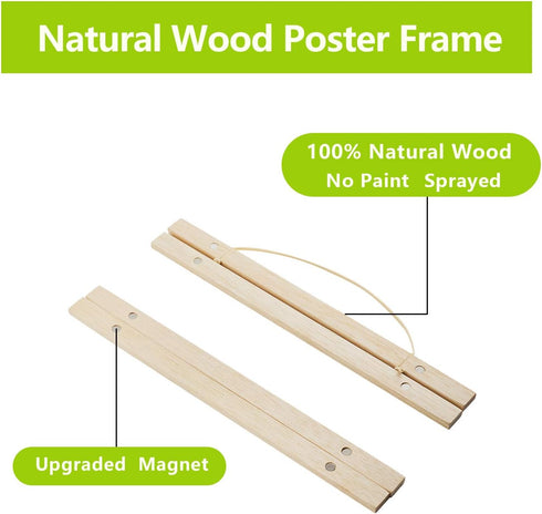 12 inch Wide Magnetic Poster Hanger Frame, 12x18 12x16 12x24 Wood Frame for Posters, Prints, Photos, Pictures, Maps, Scrolls, and Artwork - Wall H...
