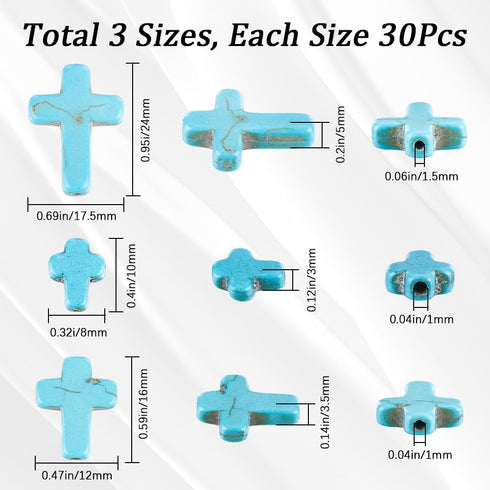 SUNNYCLUE 1 Box 90Pcs 3 Sizes Cross Beads Bulk Mini Small Stone Cross Bead 10/16/25mm Blue Easter Turquoise Pocket Cross Beads Tiny Cross Crucifix...