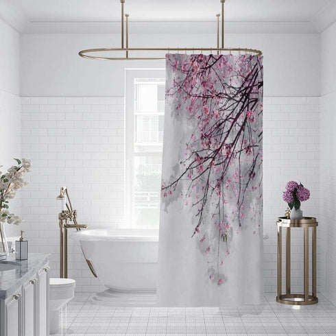 OERJU Cherry Blossoms Shower Curtain Pink Flower Japanese National Flower Bath Curtain Waterproof Polyester Fabric Bathroom Decor Set with Hooks 7...