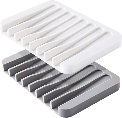2PCS Mcyye Self Draining Soap Dishes, Premium Silicone Soap Holder & Saver for Shower, Bathroom, Kitchen, Bath Tub, Razor, Sponges, Drains Water V...