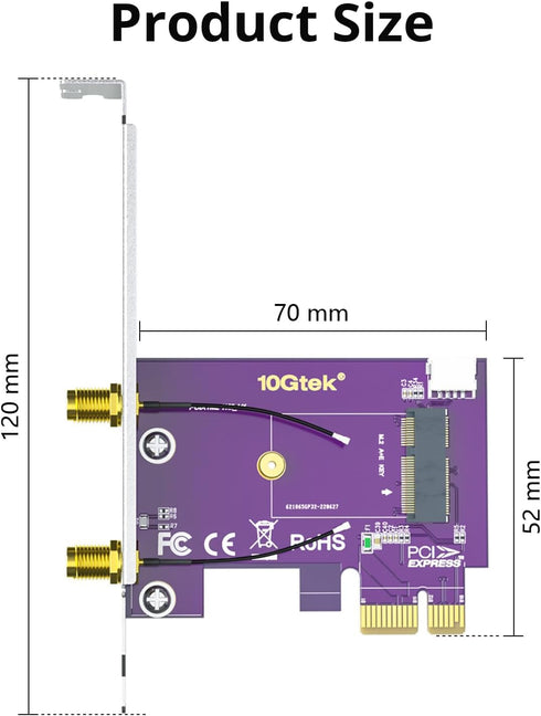 PCIE X1 to M.2/NGFF (A+E Key) WiFi Bluetooth Wireless Module Adapter Card with Dual-Band 2.4&5G 2X 5dBi Antenna...