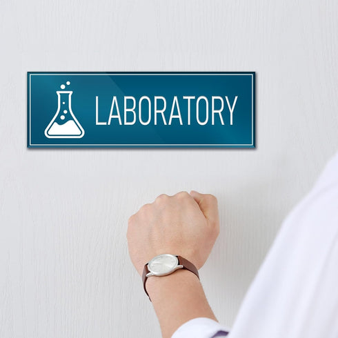 9"x3" Laboratory Sign Self-adhesive Door Wall Window Signage for House Home Office School (Blue)...
