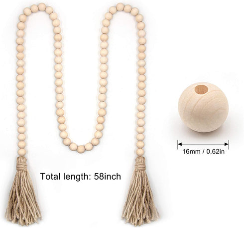 2Pcs Wood Beads Garland - Natural Prayer Wood String Beads Farmhouse Beads Wall Hanging for Wall Vase Door Handle Decor...