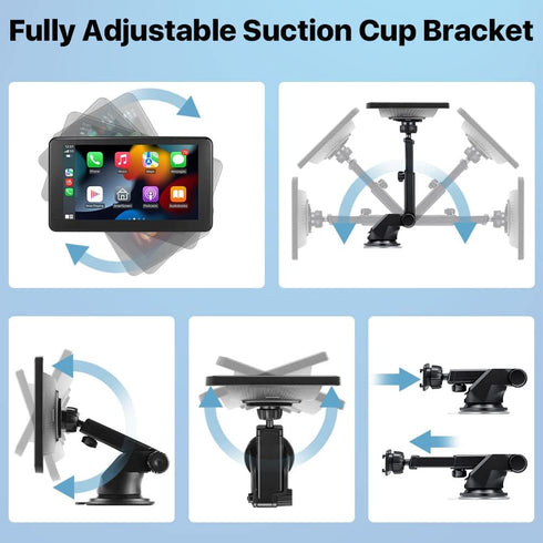 Flexible Windshield Dashboard Suction Cup Bracket with Sticker for 7Inch 9Inch 10Inch Carplay Display Screen Monitor, Compatible T86 Wireless Carp...