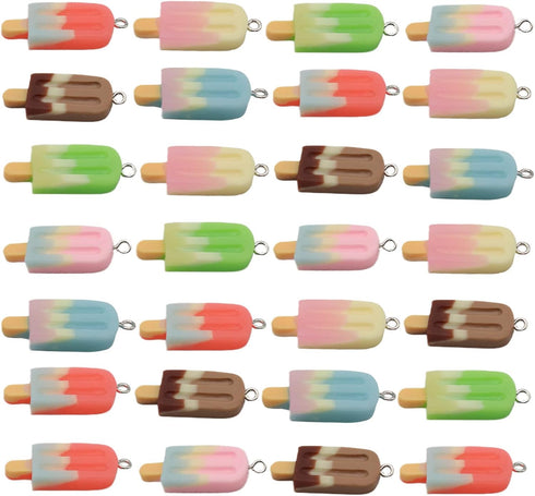 Fundiyoug 30 Pcs Ice Cream Charm Rainbow Resin Ice-Lolly Pendants Mini Popsicle Flatback Charms for DIY Earring Keychain Necklace Bracelet Jewelry...