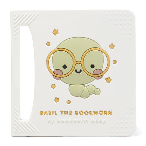 Basil The Bookworm Baby Teether - Premium BPA Free Silicone Teething Toy | Perfect for Baby Showers | Unique Book-Shaped Design | Freezer & Dishwa...