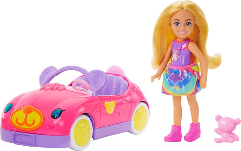 Barbie Chelsea Doll & Toy Car Set with Bear-Themed Convertible & Teddy Bear Accessory, Blonde Small Doll Wears Removable Skirt & Shoes...