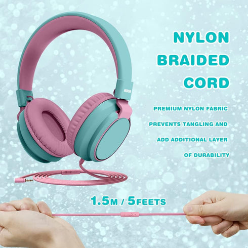 Volume Limited 85/96dB Kids Headphone Over-Ear/On-Ear Foldable Sound Noise Protection Headset with Inline AUX 3.5mm Cord w/Mic for Child School Ce...