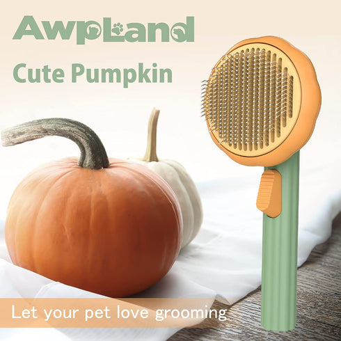Dog & Cat Brush, Cute Pumpkin Self Cleaning Cat Brush for Shedding and Deshedding, Deep Cleaning Pet Brushes Pumpkin for Dogs Cats Puppy Rabbits B...