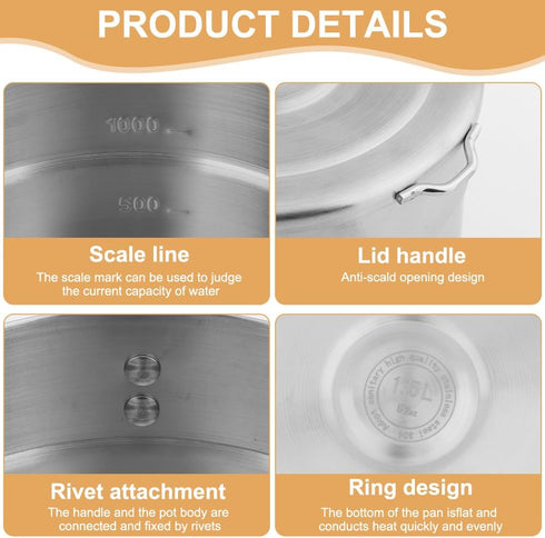 Stainless Steel Camping Cook Pot with Lid and Folding Handle Camping Cookware 1.5L Large Capacity Bento Pot for Camping, Hiking, Picnic...