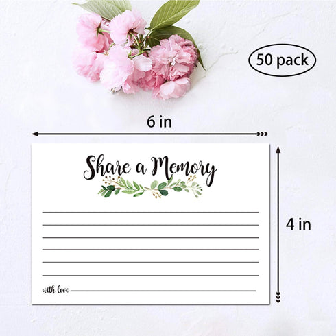 Greenery Share a Memory Cards, Funeral Guest Book, Memory Card for Celebration of Life, Graduation, Wedding, Retirement, Going Away Party, Pack of...