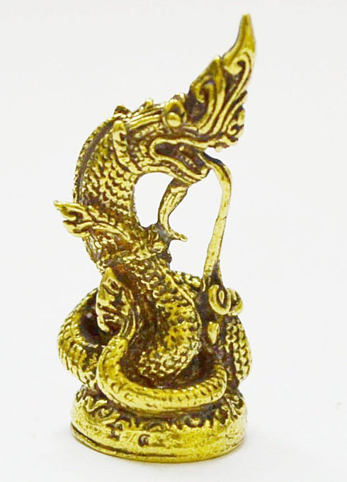 WitnyStore Tiny 1¼" Brass Buddha Staute Power Naga Mini Statue Animistic Fertility Symbol Traditional Thai Belief Amulet Miniature Collectible Fig...