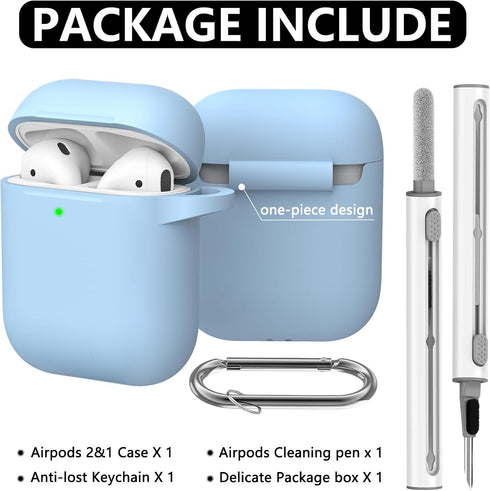 AirPods Case Cover 2&1 with Cleaner Kit,Soft Silicone Protective Cover for Apple AirPods 2nd/1st Generation Charging Case with Keychain,Shockproof...