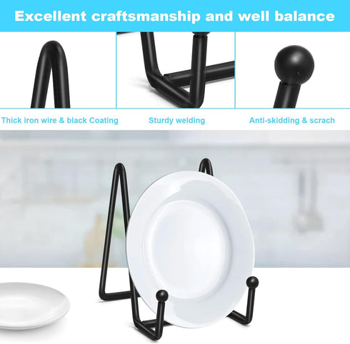 Plate Stands for Display, 4 Pcs 4-1/4 Inch Plate Holder Display Stand, Metal Iron Picture Frame Holders Stand for Book Photo Small Easels Plaque D...