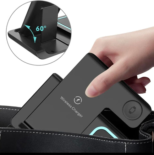 15W Fast Charge 3 in 1 Magnetic Wireless Travel Foldable Charging Station with Light for iPhone 15 Multiple Devices...