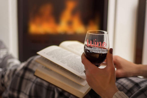 AW Fashions Wine Because Punching People In The Face Is Illegal 15oz Crystal Wine Glass - Unique Novelty Idea for Him, Her, Mom, Wife, Coworker, B...