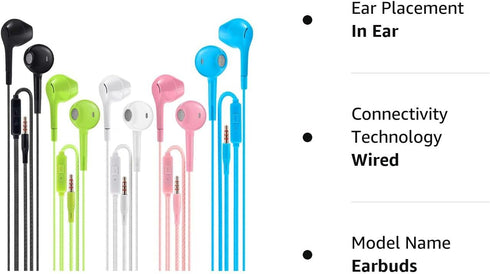 Earbuds Headphones with Microphone Pack of 5, Noise Isolating Wired Earbuds, Earphones with Powerful Heavy Bass Stereo, Compatible with Android, P...