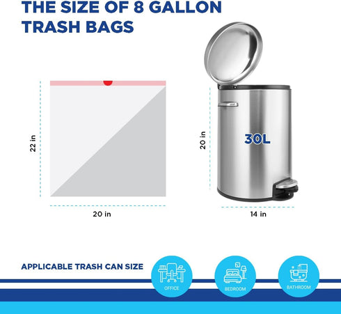 TPPlastic 8 Gallon Trash Bags Drawstring, Unscented, 200 Count - Small Trash Can Bags, 7-8 Gallon Garbage Bags for Kitchen...