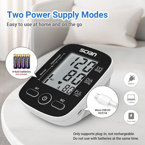 Scian Blood Pressure Monitor Upper Arm for Home Use, Automatic Blood Pressure Arm Cuff with Large Cuff 8.7"-16.5", Large LCD Display, 2 User 180 M...