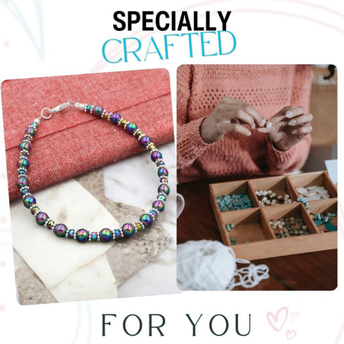 Rainbow Anklet Bracelet Hue Twisted Hematite and Round Artisan Beaded Anklet with Extension Handmade Hypoallergenic Beach Gala Wedding Style Jewel...