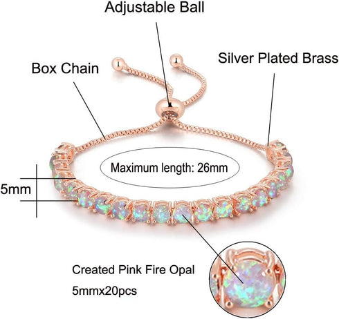 CiNily Adjustable Silver Plated Opal Tennis Bracelet for Women Girls - Fashion Jewelry Gift | Opal Bracelets in Sterling Silver,Rose Gold and Yell...