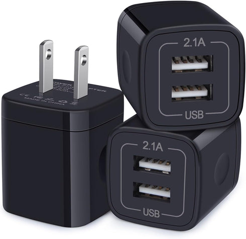 USB Wall Charger, Charger Block, 3 Pack 2.4A Dual Port Charging Block charger Cube Power Adapter CHARGER for iPhone 16 15 14 13 12 11 Pro Max XS X...