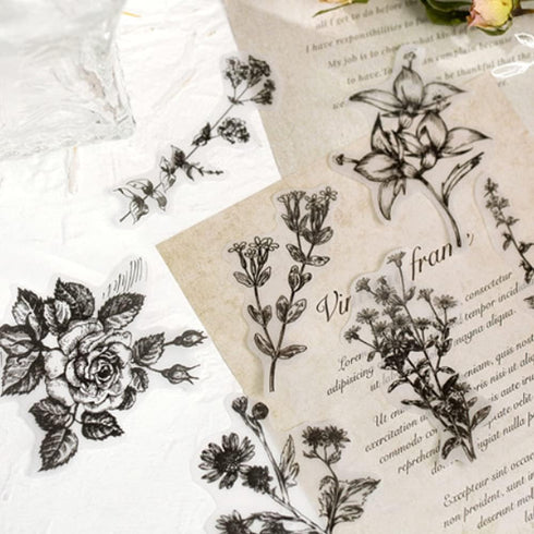 120 PCS Black and White Vintage Retro Flower Plant Stickers Decals for Laptop Scrapbooking Journal Planner Card Making...