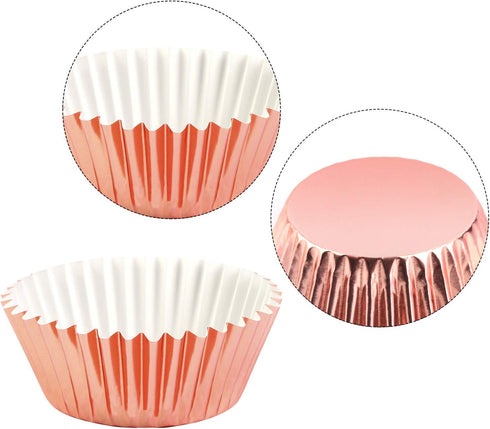 URATOT 100 Pieces Foil Metallic Cupcake Liners Muffin Wrappers Foil Baking Cups Muffin Paper Cases, Rose Gold...