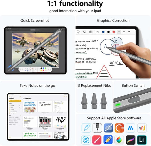 USB C iPencil 1st Generation, Stylus Pen for iPad with 10X USB-C Charge, Tilt Sensing & Palm Rejection, Pencil for iPad 6~10th, iPad Air 3~5th, iP...