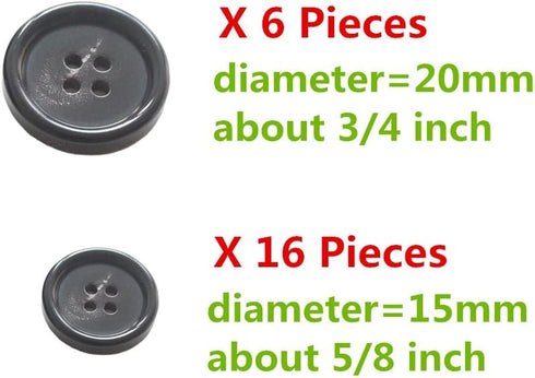 22 Pieces Real Horn Buttons Set for Blazers Suits Coats 15MM 20MM Natural Black Buffalo Horn Blazer Buttons Suit Buttons for Men (Black)...