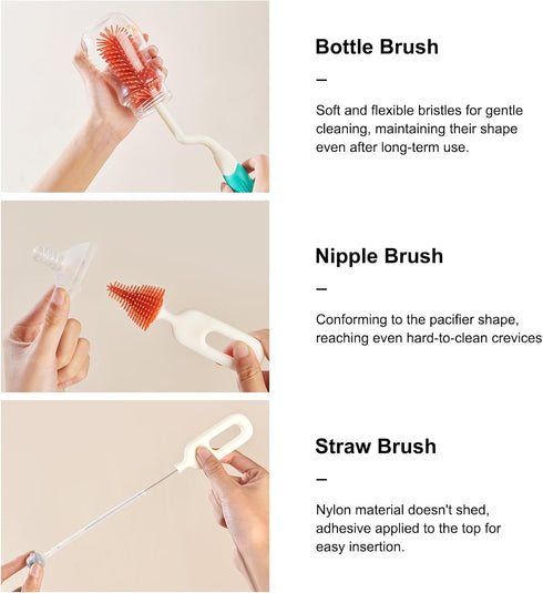 Rabbit Baba Silicone 4-in-1 Baby Bottle Brush Set,Nipple Brush, Bottle Brush, Straw Brush? Safe and Durable, Easy to Clean and Dry?4 Count?Cleanin...