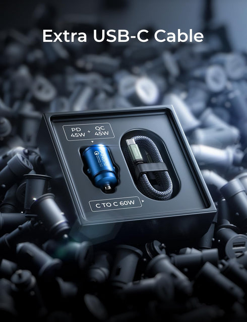 AINOPE USB C Car Charger, PD 45W, QC 45W, Fast Car Charger with 3.3ft Nylon Type C Cable, Mini Cigarette Lighter USB Charger for iPhone 15/15 Pro ...