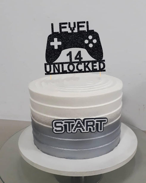 Level 14 Unlocked Cake Topper, Video Game Cake Topper, Game Controller Cake Topper for 14th Birthday Party Decoration...