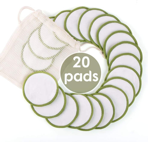 20 Pack Reusable Makeup Remover Pads Bamboo Reusable Cotton Rounds Organic Cotton Pads for Face Facial Cleansing Wipes with Washable Laundry Bag (...