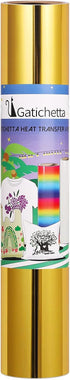 Gatichetta Heat Transfer Vinyl Roll, Metallic Foil Gold Iron On Vinyl 12" X 6ft Chrome HTV Vinyl for Garments...