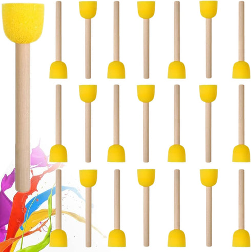 Round Sponge Brush, 30Pcs Round Sponge Foam Brush Set for Painting Wooden Handle Sponge Brushes Painting Tools for Kids Painting Crafts and Arts (...