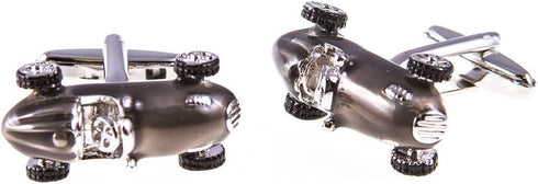 Vintage Retro Race Car Auto Racing Gunmetal Gray Cufflinks Pair in a Presentation Gift Box & Polishing Cloth...