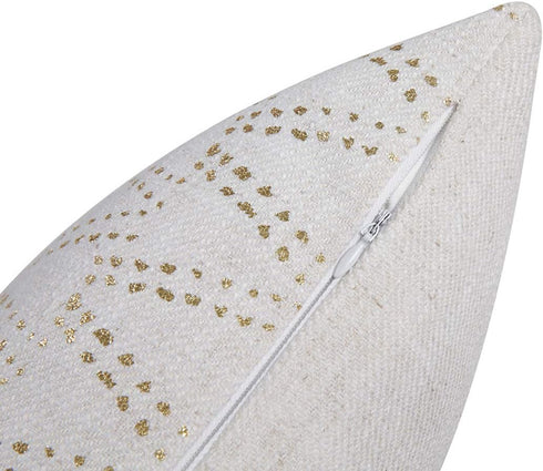 Gold Sofa Throw Pillow Cover 1pc 20X20inch Ecru White Textural Linen Look Metallic Print Rhombus Wavy Christmas Geometric Decorative Pillowcase Co...