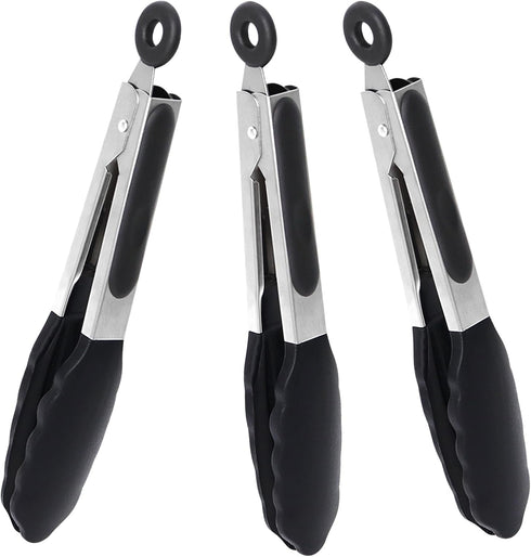Mini Silicone Serving Tongs Set of 3, Small Kitchen Tongs (7 inch) with Silicone Tips and Stainless Steel Handle, Silicone Cooking Tongs for Salad...