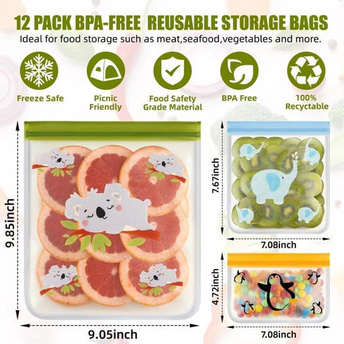 Dishwasher Safe Reusable Freezer bags Storage Vegetable Bags -BPA Free Leakproof Food Storage Bags Reusable Silicone for Marinate Meats (12 packs)...