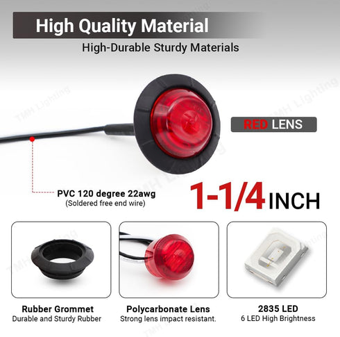 12 Pcs TMH 1-1/4 Inch Mount Red LENS & Red LED Clearance Markers, side marker lights, led marker lights, led side marker lights, led trailer marke...
