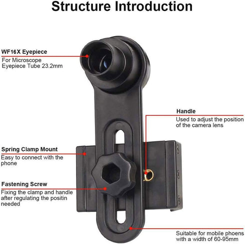 Microscope Lens Smartphone Adapter- Microscope Cellphone Camera Adapter, Built-in WF16X Microscope Eyepiece- Celticbird Smartphone Camera Adapter ...