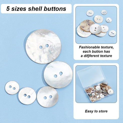 PH PandaHall 100pcs Natural Shell Buttons, 2-Hole Sewing Buttons 10/12/15/20/25mm Round Shell Buttons Craft Seashell Buttons for Cloth Coats Suits...