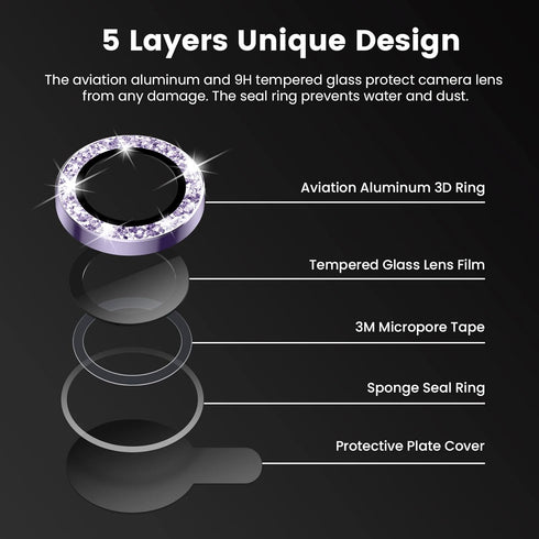 Tensea for iPhone 14 Pro/iPhone 14 Pro Max Camera Lens Protector, 9H Tempered Glass Camera Cover Screen Protector Metal Individual Ring Protector ...