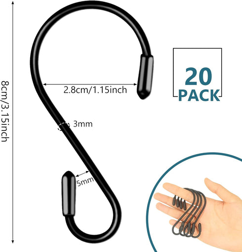 20 Pack 3.15 Inch S Hooks Stainless Steel Hanging Hooks Heavy Duty S Hooks for Hanging Kitchenware, Pots, Pans, Plants, Clothes, Towels in Kitchen...