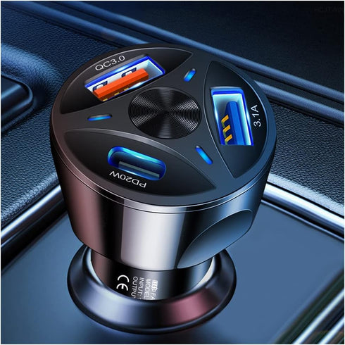 Portable USB Car Charger 3-Port Fast Charge,PD20W/3.1A/QC3.0 Car Charger Adapter USB Charger Compatible for iPhone 14 Pro MAX/13 MacBook Pro iPad ...