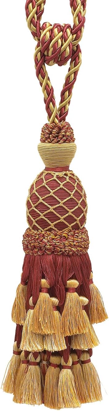 Lavish Large Curtain & Drapery, Hand Crafted Tassel Tiebacks, Tassel Length 11" (27.5cm), 34" Spread (86cm) (TBIL1) Burgundy Gold Red #1253 (Carmi...