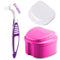 Denture Bath Case Cup with Denture Cleaner Brush & Retainer Holder Box, Complete Clean Care for Dentures, Clear Braces, Mouth Guard, Night Guard &...